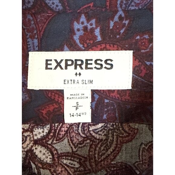 Express Men’s Shirt S Blue Red Floral Extra Slim Button Up Down Long Sleeve - Picture 3 of 9